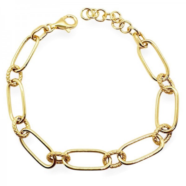 Ασημένια αλυσίδα για το χέρι με κρίκους και σκαλιστές λεπτομέρειες  , επιχρυσωμένη 