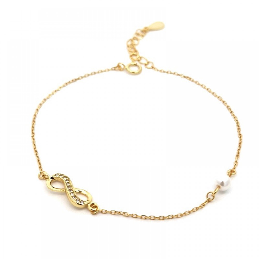 Ασημένιο επίχρυσο βραχιόλι με το άπειρο και μικρή πέρλα στην αλυσίδα Ασημένιο επίχρυσο βραχιόλι με το άπειρο και μικρή πέρλα στην αλυσίδα