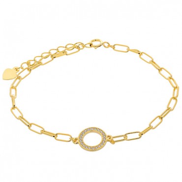 Ασημένιο και επιχρυσωμένο βραχιόλι με κύκλο από λευκές πέτρες ζιργκόν