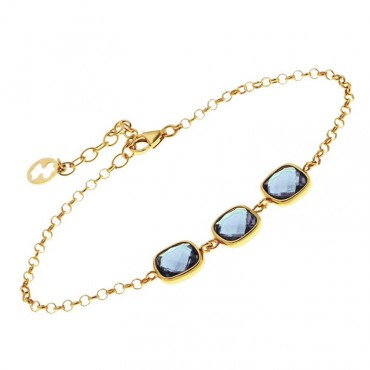 Ασημένιο με επιχρύσωση 18Κ βραχιόλι διακοσμημένο με μπλε κρύσταλλα Ασημένιο με επιχρύσωση 18Κ βραχιόλι διακοσμημένο με μπλε κρύσταλλα