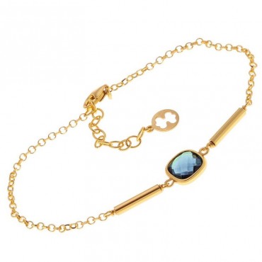 Ασημένιο με επιχρύσωση 18Κ βραχιόλι με μπλε κρύσταλλο