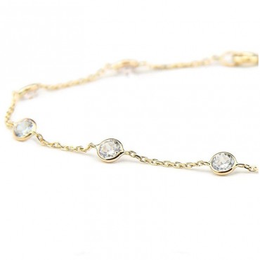 Ασημένιο επίχρυσο βραχιόλι με πέτρες ζιργκόν σε λευκό χρώμα 