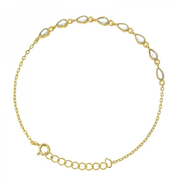 Ασημένιο αλυσιδάκι για το χέρι με λευκές πέτρες ζιργκόν , επιχρυσωμένο 