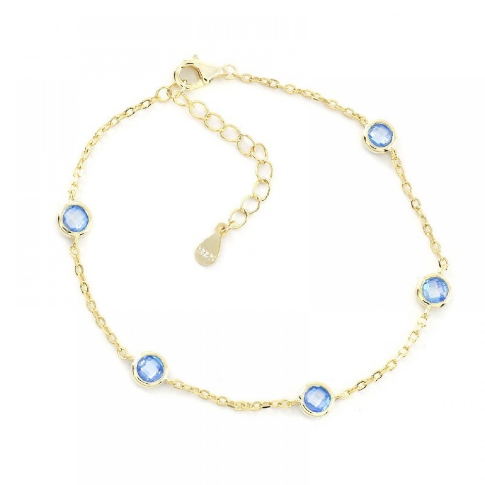 Ασημένιο επίχρυσο βραχιόλι με πέτρες ζιργκόν σε aqua-marine χρώμα Ασημένιο επίχρυσο βραχιόλι με πέτρες ζιργκόν σε aqua-marine χρώμα