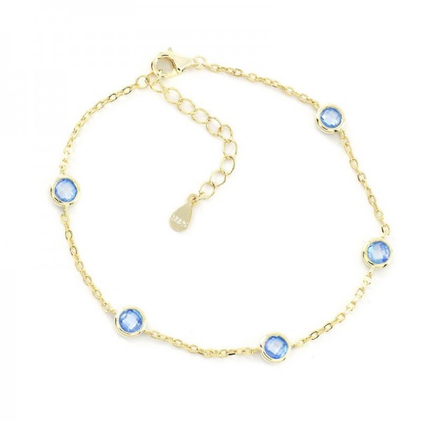 Ασημένιο επίχρυσο βραχιόλι με πέτρες ζιργκόν σε aqua-marine χρώμα