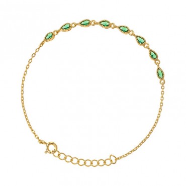Ασημένιο αλυσιδάκι για το χέρι με πράσινες πέτρες , επιχρυσωμένο 