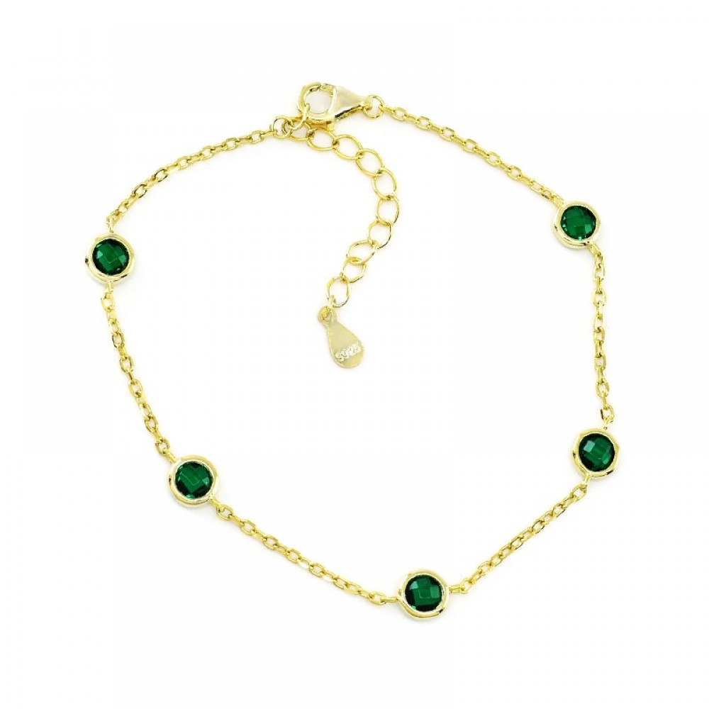 Ασημένιο επίχρυσο βραχιόλι με πέτρες ζιργκόν σε πράσινο χρώμα Ασημένιο επίχρυσο βραχιόλι με πέτρες ζιργκόν σε πράσινο χρώμα