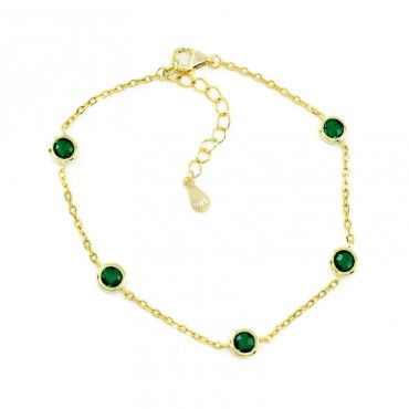 Ασημένιο επίχρυσο βραχιόλι με πέτρες ζιργκόν σε πράσινο χρώμα