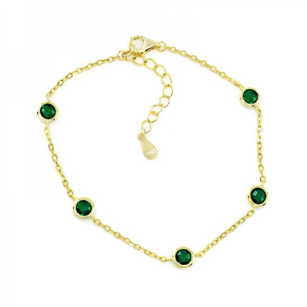 Ασημένιο επίχρυσο βραχιόλι με πέτρες ζιργκόν σε πράσινο χρώμα