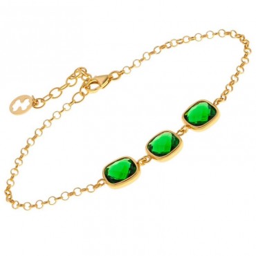 Ασημένιο με επιχρύσωση 18Κ βραχιόλι διακοσμημένο με πράσινα κρύσταλλα