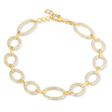 Ασημένιο επίχρυσο βραχιόλι-αλυσίδα με πέτρες ζιργκόν