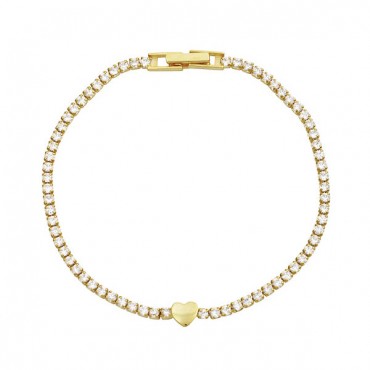 Ασημένιο και επιχρυσωμένο βραχιόλι ριβιέρα με καρδιά 
