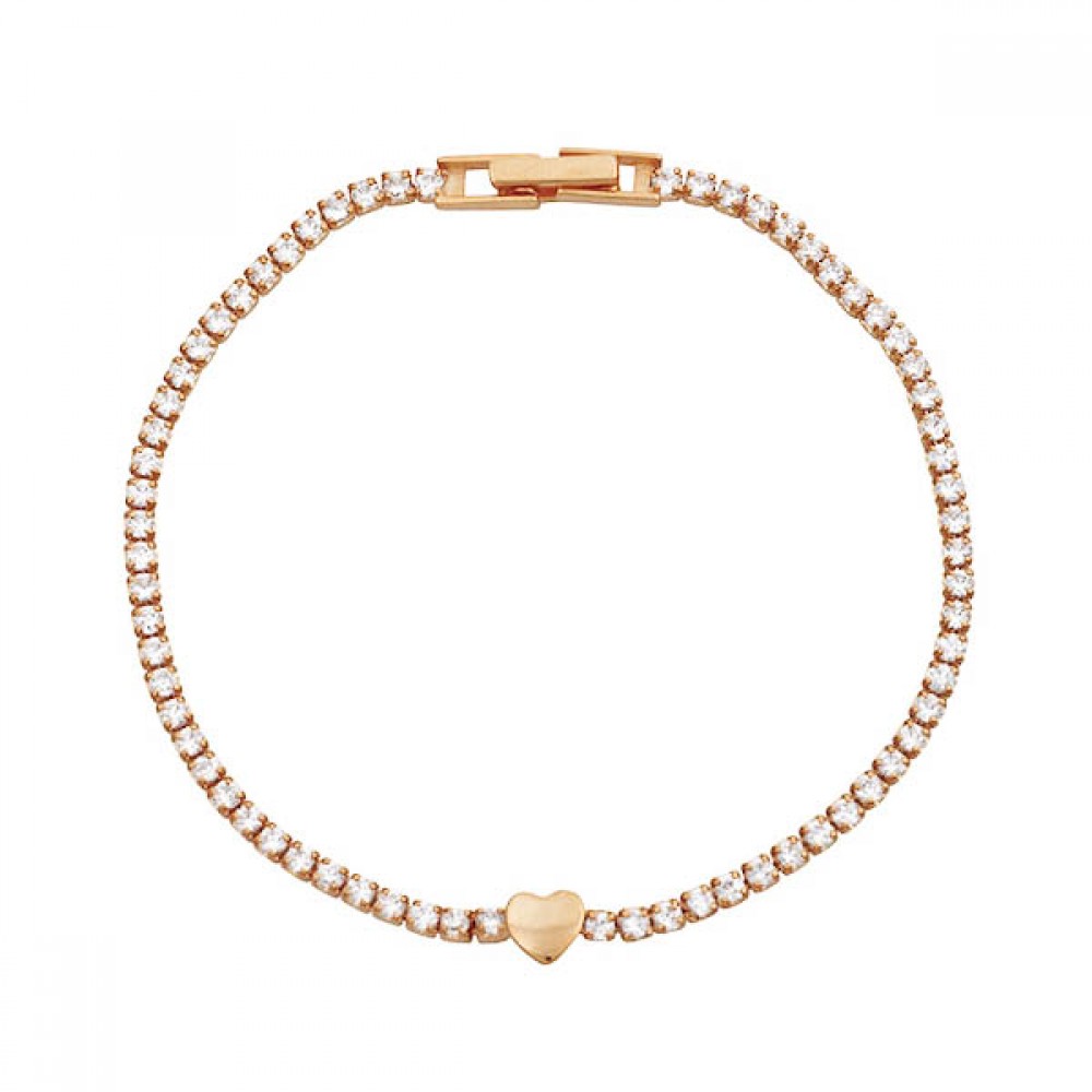 Ασημένιο με επιχρύσωση ροζ χρυσού βραχιόλι ριβιέρα με καρδιά Ασημένιο με επιχρύσωση ροζ χρυσού βραχιόλι ριβιέρα με καρδιά