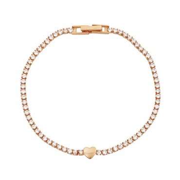 Ασημένιο με επιχρύσωση ροζ χρυσού βραχιόλι ριβιέρα με καρδιά 