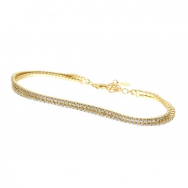 Ασημένιο επίχρυσο βραχιόλι διπλή ριβιέρα με πέτρες ζιργκόν