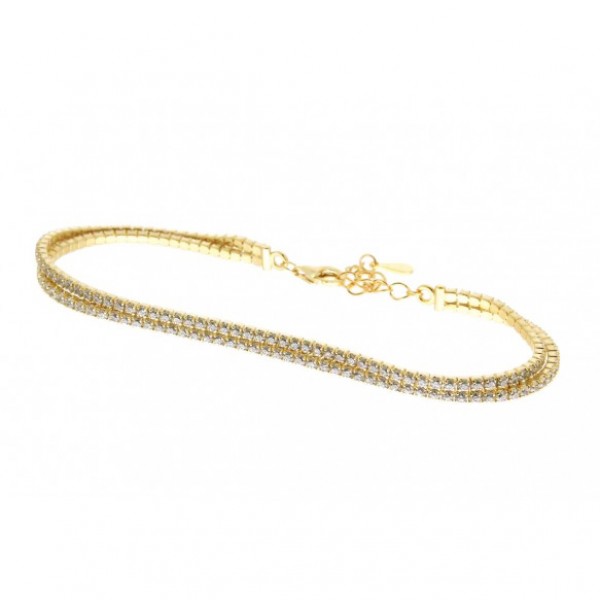 Ασημένιο επίχρυσο βραχιόλι διπλή ριβιέρα με πέτρες ζιργκόν