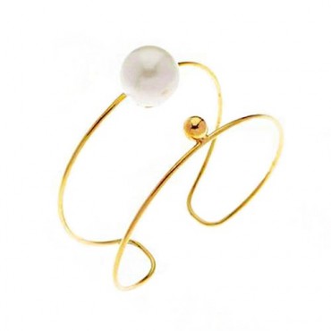 Ασημένιο και επιχρυσωμένο σταθερό βραχιόλι με μεγάλη πέρλα Ασημένιο και επιχρυσωμένο σταθερό βραχιόλι με μεγάλη πέρλα