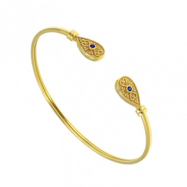 Ασημένιο επίχρυσο βυζαντινό βραχιόλι με μπλε πέτρα 