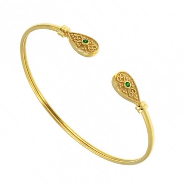 Ασημένιο επίχρυσο βυζαντινό βραχιόλι με πράσινη πέτρα