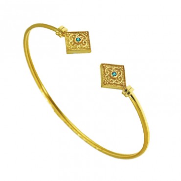 Ασημένιο επίχρυσο βυζαντινό βραχιόλι με πράσινη πέτρα ζιργκόν