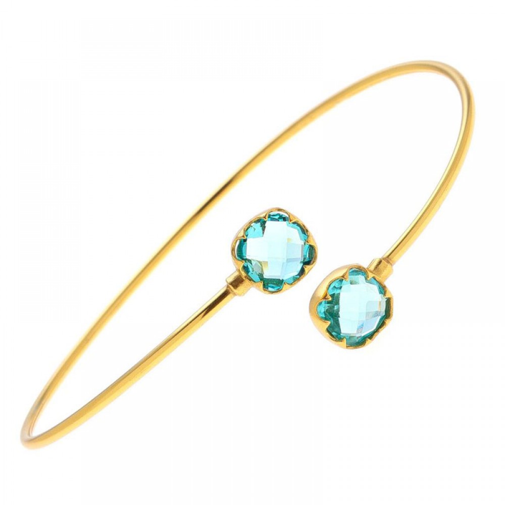 Ασημένιο με επιχρύσωση 18Κ σταθερό βραχιόλι με aqua-marine πέτρες Ασημένιο με επιχρύσωση 18Κ σταθερό βραχιόλι με aqua-marine πέτρες