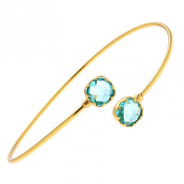 Ασημένιο με επιχρύσωση 18Κ σταθερό βραχιόλι με aqua-marine πέτρες Ασημένιο με επιχρύσωση 18Κ σταθερό βραχιόλι με aqua-marine πέτρες