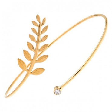 Ασημένιο και επιχρυσωμένο σταθερό βραχιόλι με κλαδί ελιάς