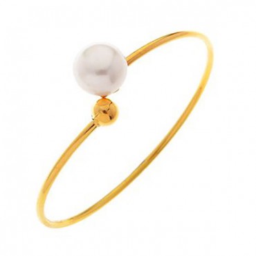 Ασημένιο και επιχρυσωμένο σταθερό βραχιόλι με μαργαριτάρι Ασημένιο και επιχρυσωμένο σταθερό βραχιόλι με μαργαριτάρι