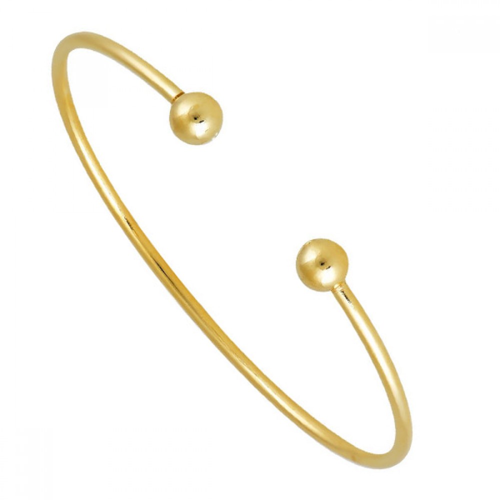 Ασημένιο και επιχρυσωμένο σταθερό βραχιόλι με μπίλιες στις δύο άκρες Ασημένιο και επιχρυσωμένο σταθερό βραχιόλι με μπίλιες στις δύο άκρες