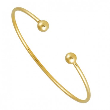 Ασημένιο και επιχρυσωμένο σταθερό βραχιόλι με μπίλιες στις δύο άκρες Ασημένιο και επιχρυσωμένο σταθερό βραχιόλι με μπίλιες στις δύο άκρες