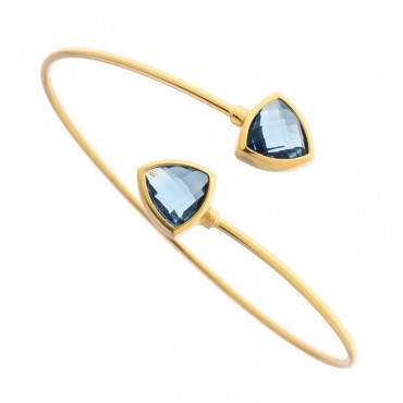 Ασημένιο με επιχρύσωση 18Κ σταθερό βραχιόλι με μπλε κρύσταλλα 