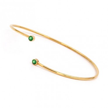 Ασημένιο με επιχρύσωση 18Κ σταθερό βραχιόλι με πράσινες πέτρες