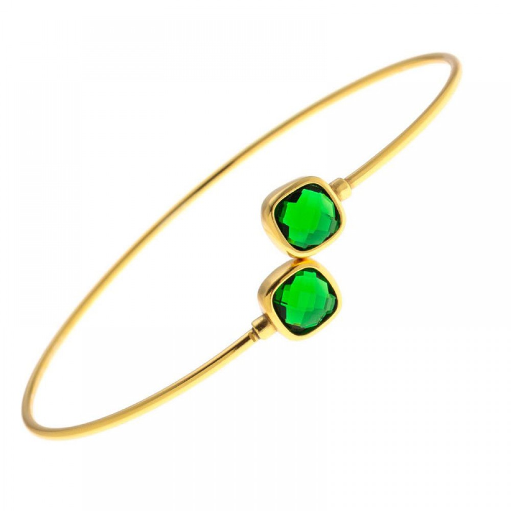 Ασημένιο με επιχρύσωση 18Κ σταθερό βραχιόλι με πράσινα κρύσταλλα Ασημένιο με επιχρύσωση 18Κ σταθερό βραχιόλι με πράσινα κρύσταλλα