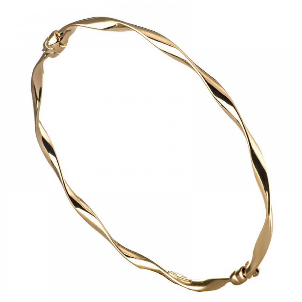 Ασημένια και επιχρυσωμένη χειροπέδα με στριφτό σχήμα και λουστρέ φινίρισμα Ασημένια και επιχρυσωμένη χειροπέδα με στριφτό σχήμα και λουστρέ φινίρισμα