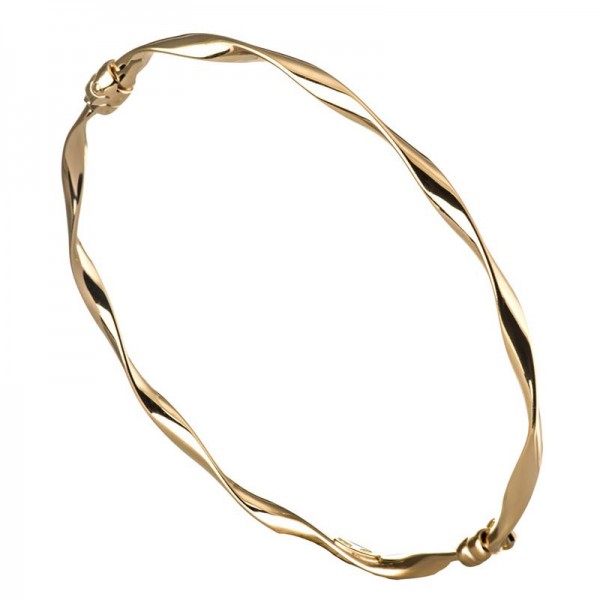 Ασημένια και επιχρυσωμένη χειροπέδα με στριφτό σχήμα και λουστρέ φινίρισμα 