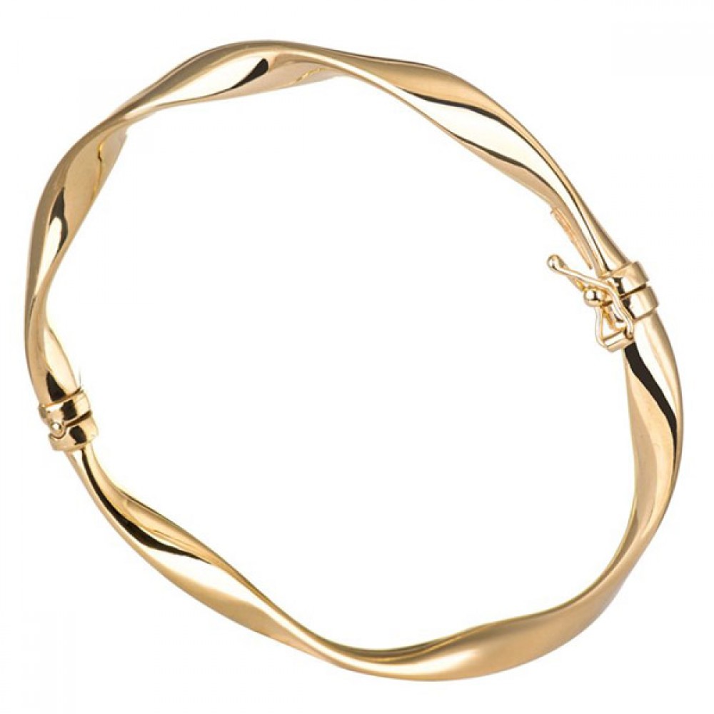 Ασημένια και επιχρυσωμένη χειροπέδα στριφτή με λουστρέ φινίρισμα Ασημένια και επιχρυσωμένη χειροπέδα στριφτή με λουστρέ φινίρισμα