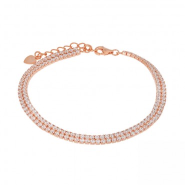 Ασημένιο βραχιόλι διπλή ριβιέρα με επιχρύσωση ροζ χρυσού