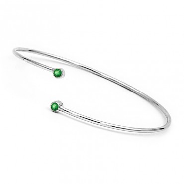 Ασημένιο σταθερό βραχιόλι με πράσινες πέτρες στις άκρες 