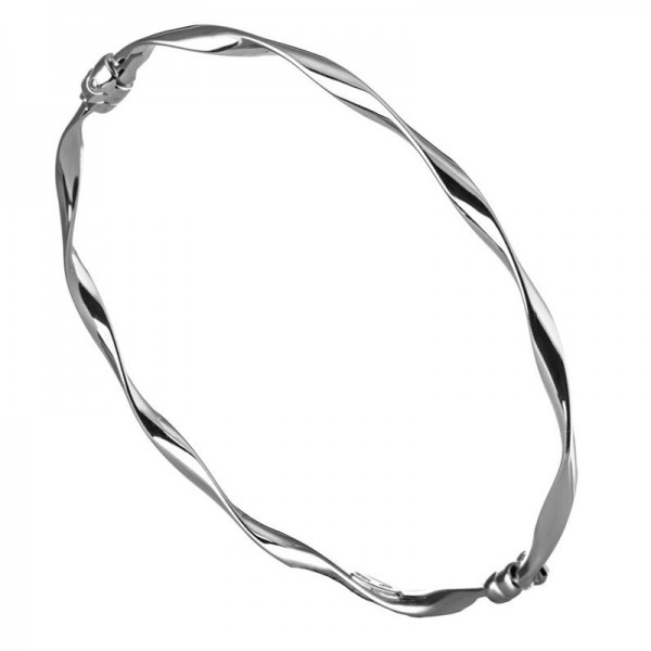 Ασημένια χειροπέδα με στριφτό σχήμα και λουστρέ φινίρισμα 