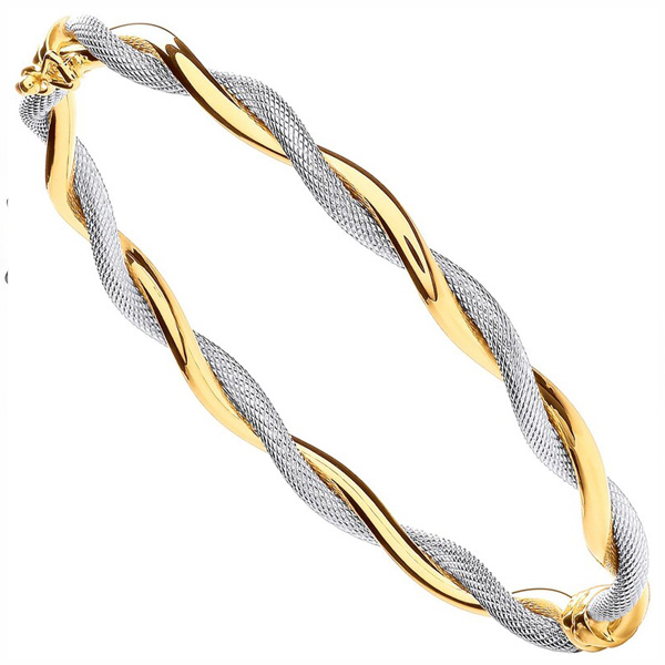 Ασημένια δίχρωμη χειροπέδα στριφτή 