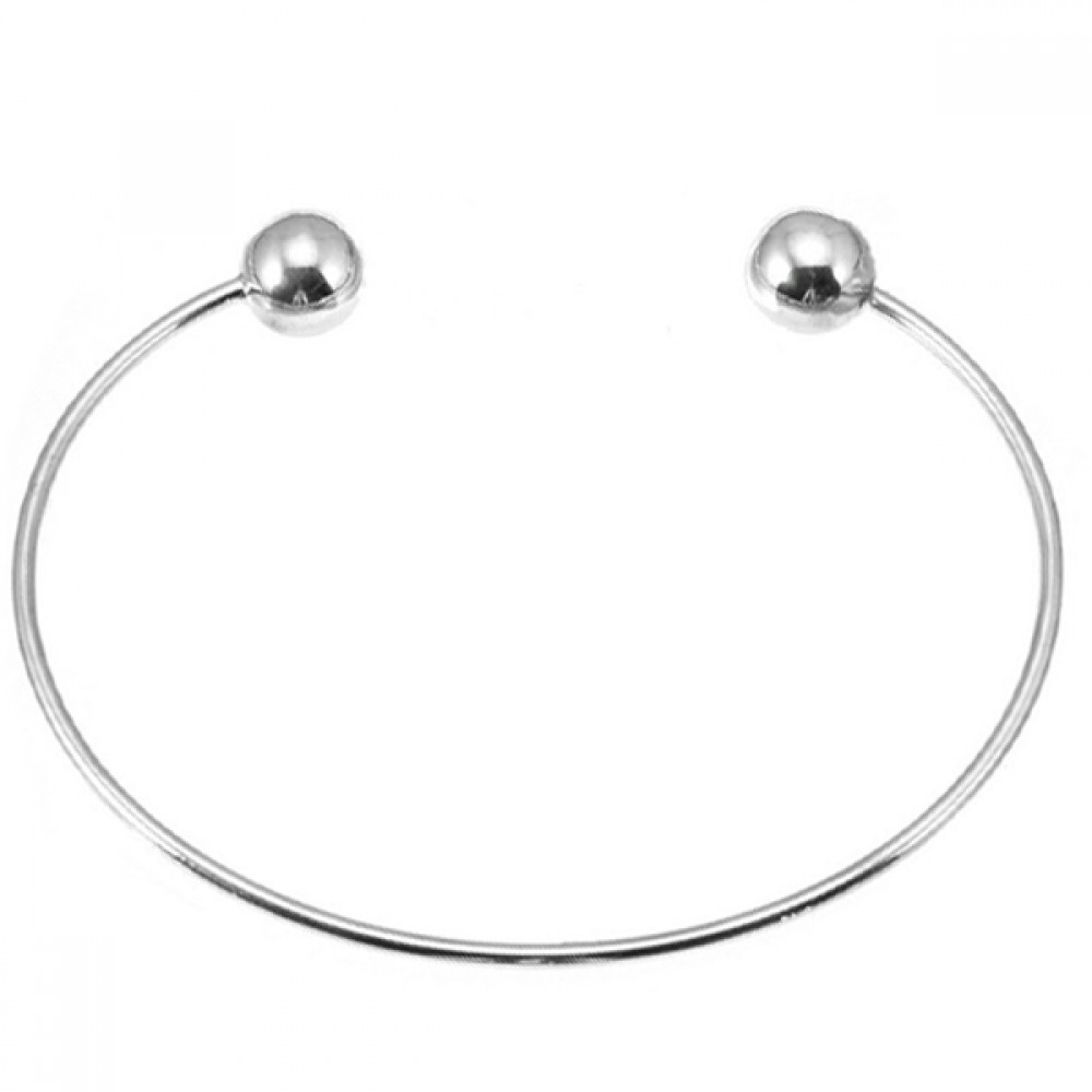 Χειροποίητο ασημένιο σταθερό βραχιόλι με ασημένιες μπίλιες στις άκρες Χειροποίητο ασημένιο σταθερό βραχιόλι με ασημένιες μπίλιες στις άκρες