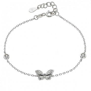 Ασημένιο βραχιόλι με πεταλούδα και πέτρες ζιργκόν