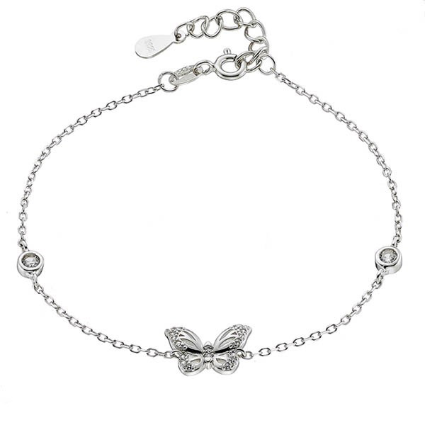 Ασημένιο βραχιόλι με πεταλούδα και πέτρες ζιργκόν