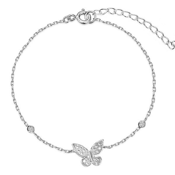 Ασημένιο βραχιόλι με πεταλούδα και πέτρες ζιργκόν