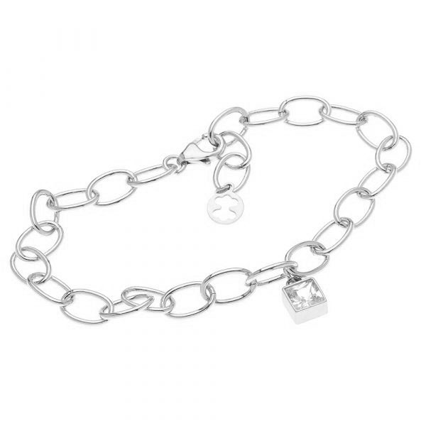 Ασημένιο βραχιόλι-αλυσίδα με κρεμαστή πέτρα ζιργκόν
