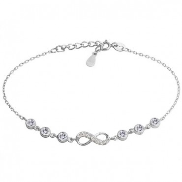 Ασημένιο βραχιόλι με το άπειρο και πέτρες ζιργκόν