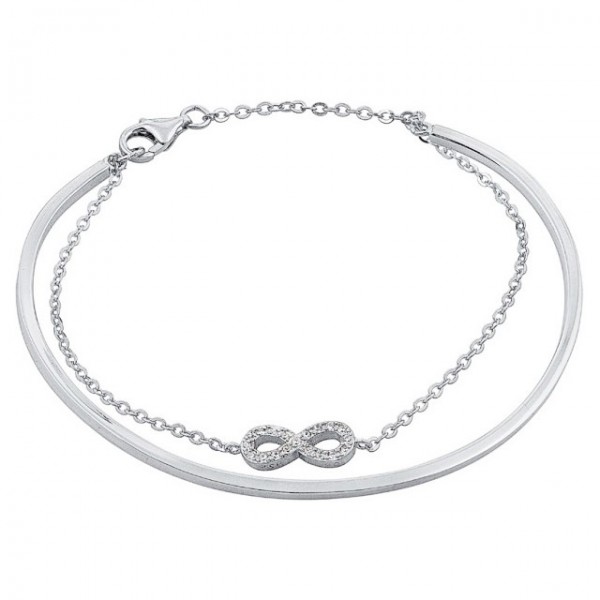 Ασημένιο διπλό βραχιόλι με το άπειρο και σταθερή βέργα 