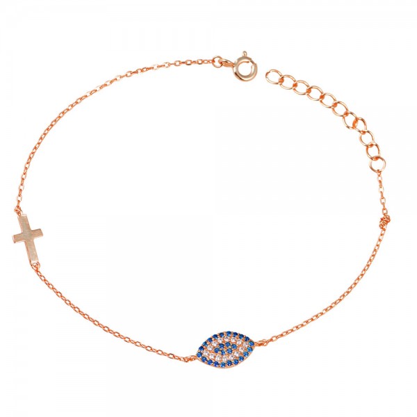 Ασημένιο βραχιόλι με μάτι και σταυρό