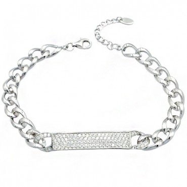 Ασημένιο βραχιόλι-ταυτότητα με φαρδιά αλυσίδα 