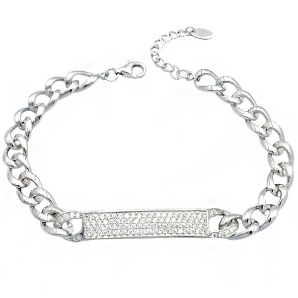 Ασημένιο βραχιόλι-ταυτότητα με φαρδιά αλυσίδα 